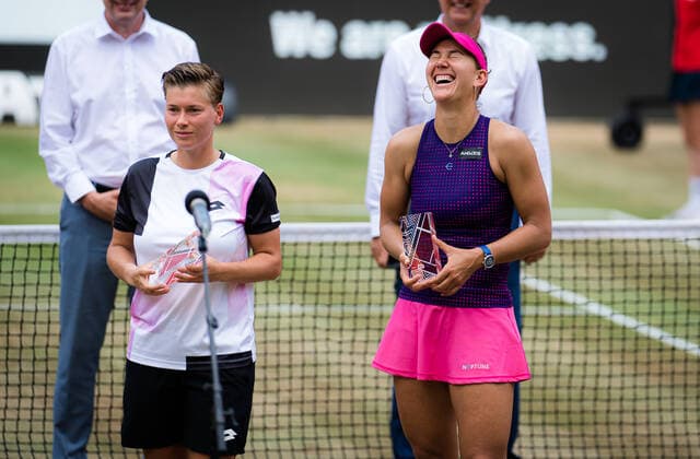 June 20, 2021: Demi Schuurs of the Netherlands & Nicole Melichar of the United States during the trophy ceremony after the doubles final of the 2021 bett1open WTA, Tennis Damen 500 tennis tournament - ZUMAa181 20210620_zaa_a181_023 Copyright: xRobxPrangex