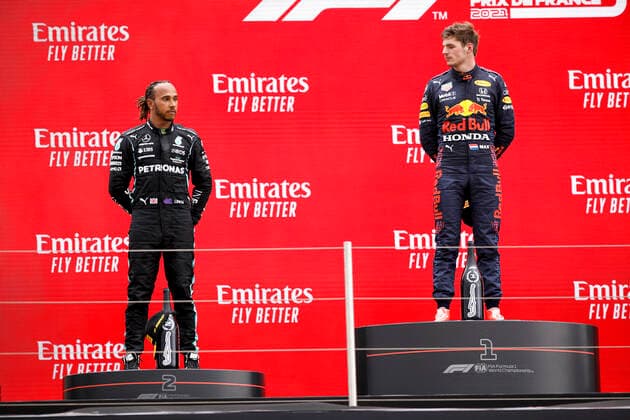 44 Lewis Hamilton GBR, Mercedes AMG Petronas F1 Team , 33 Max Verstappen NED, Red Bull Racing , F1 Grand Prix of France at Circuit Paul Ricard on June 20, 2021 in Le Castellet, France Photo by HOCH ZWEI Le Castellet France