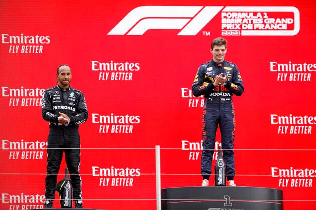 44 Lewis Hamilton GBR, Mercedes AMG Petronas F1 Team , 33 Max Verstappen NED, Red Bull Racing , F1 Grand Prix of France at Circuit Paul Ricard on June 20, 2021 in Le Castellet, France Photo by HOCH ZWEI Le Castellet France