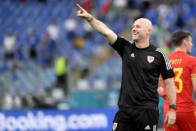 Rob Page coach of Wales celebrates during the UEFA EURO, EM, Europameisterschaft,Fussball 2020 Group A football match between Italy and Wales at stadio Olimpico in Rome (Italy), June 20th, 2021. Photo Andrea Staccioli Insidefoto andreaxstaccioli