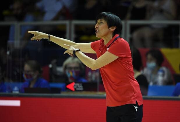 Valerie Garnier head coach of France pictured during FIBA Women s Eurobasket match between France and Russia on JUNE 20, 2021 in Strasbourg BASKET BALL : France vs Russie - Eurobasket Feminin - 20 06 2021 PhilippeCrochet Panoramic 
