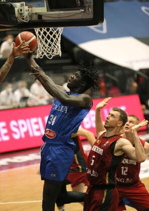 Photo Mouhamet Diouf Italy vs Jan Niklas Wimberg , right Basketball Supercup Sun 20 06 2021 4 Nations Cup in Hamburg Germany Italy