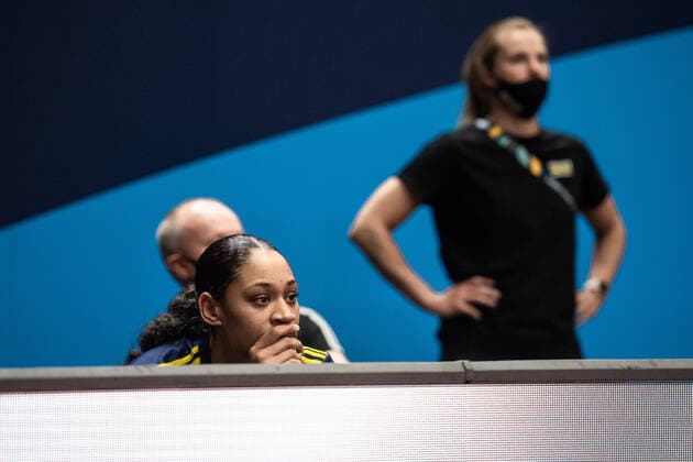210621 Nathalie Fontaine of Sweden ahead of the FIBA Women s Eurobasket round of sixteen match between Italy and Sweden on June 21, 2021 in Valencia Photo Maxim ThorÃ BILDBYRAN kod MT MT0194 basket basketball national team fiba women s eurobasket basket em italien italy slovakia sverige sweden dam bbeng dag 5 sextondelsfinal round of 16 round of sixteen,  Copyright: MAXIMxTHORE BB210621MT004