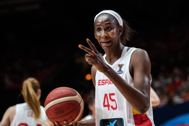 210621 Astou Ndour of Spain during the FIBA Women s Eurobasket round of sixteen match between Spain and Montenegro on June 21, 2021 in Valencia Photo Maxim Thore BILDBYRAN kod MT MT0195 basket basketball national team fiba women s eurobasket basket em spanien montenegro dam bbeng sextondelsfinal,  Copyright: MAXIMxTHORE BB210621MT133