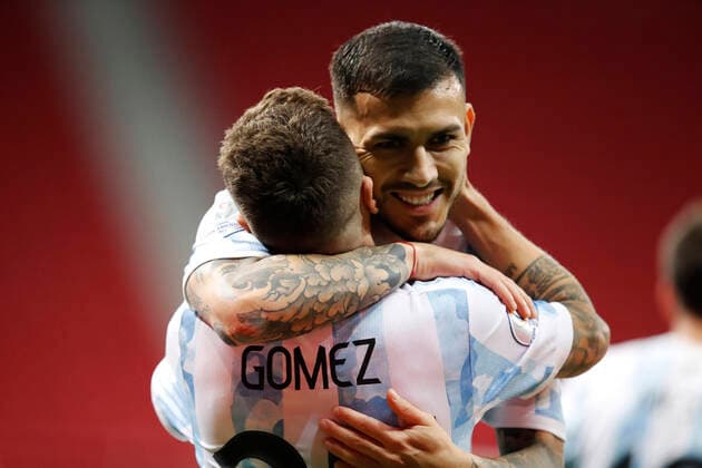 Argentina x Paraguay BRASÍLIA, DF - 21.06.2021: ARGENTINA X PARAGUAY - Match between , Argentina x Paraguay match valid for the third round Copa America Brazil 2021, held at the Estádio Nacional de Brasília Mané Garricha, on Monday(21). In the photo, Player Gomez celebrating Argentina goal. (Photo: Francisco Stuckert Fotoarena) x2083013x  FranciscoxStuckert
