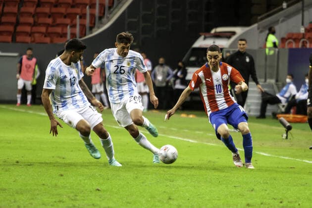 June 21, 2021, Brasilia, Federal District, Brazil: Soccer match between Argentina and Paraguay, valid for 3rd round of Copa America, held at Mane Garrincha stadium, in Brasilia, Federal District, on Monday night (21).  Copyright: xLecoxVianax