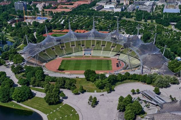 MUNICH, GERMANY - JUNE 16, 2021: The Munich Olympic park and Olympic stadium. Copyright: xVitaliixKliuievx