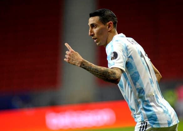 BRASILIA, BRAZIL - JUNE 21: Angel Di Maria of Argentina reacts ,during the match between Argentina and Paraguay at Mane Garrincha Stadium on June 21, 2021 in Brasilia, Brazil. SPO, SOC, ICH 