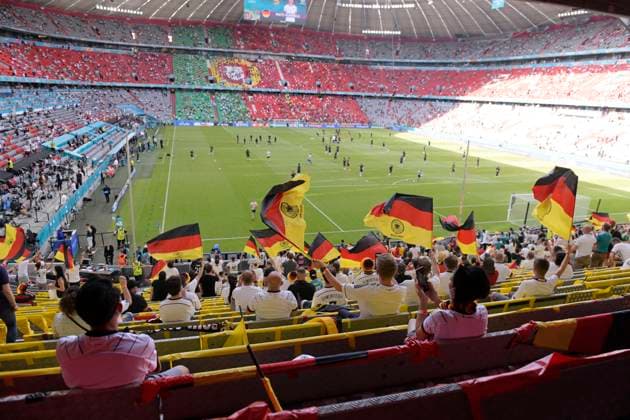 19 06 2021, football, European Championship 2020, group match group F, Portugal Germany, at Fußball Arena Munich German fans wave their flags