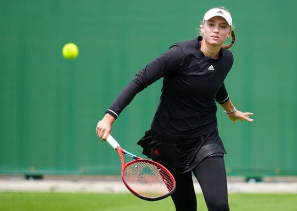 Mandatory Credit: Photo by Dave Shopland BPI Shutterstock (12163770e) Elena Rybakina in action Viking International Championships, Day Four, Tennis, Eastbourne, East Sussex, UK - 22 June 2021 EDITORIAL USE ONLY No use with unauthorised audio, video, data, fixture lists, club league logos or live services. Online in-match use limited to 120 images, no video emulation. No use in betting, games or single club league player publications. Viking International Championships, Day Four, Tennis, Eastbourne, East Sussex, UK - 22 June 2021 EDITORIAL USE ONLY No use with unauthorised audio, video, data, fixture lists, club league logos or live services. Online in-match use limited to 120 images, no video emulation. No use in betting, games or single club league player publications. Copyright: xDavexShopland BPI Shutterstockx 12163770e
