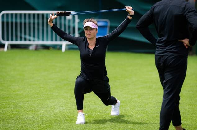 Mandatory Credit: Photo by Rob Prange Shutterstock (12163992u) IElina Svitolina of the Ukraine before her match at the 2021 Viking International WTA, Tennis Damen 500 tennis tournament Viking International Championships, Day Four, Tennis, Eastbourne, East Sussex, UK - 22 June 2021 EDITORIAL USE ONLY No use with unauthorised audio, video, data, fixture lists, club league logos or live services. Online in-match use limited to 120 images, no video emulation. No use in betting, games or single club league player publications. Viking International Championships, Day Four, Tennis, Eastbourne, East Sussex, UK - 22 June 2021 EDITORIAL USE ONLY No use with unauthorised audio, video, data, fixture lists, club league logos or live services. Online in-match use limited to 120 images, no video emulation. No use in betting, games or single club league player publications. Copyright: xRobxPrange Shutterstockx 12163992u