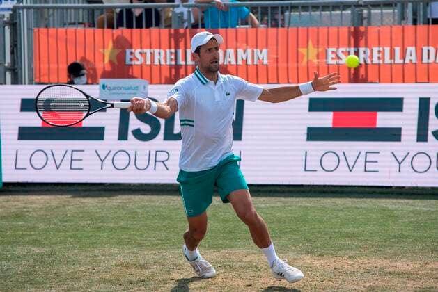 Serbian tennis player Novak Djokovic in action during his double match with teammate Carlos Gomez-Herrera of Spain against Tomislav Brkic of Bosnia and Nikola Cacic of Serbia, during their Mallorca Championships ATP, Tennis Herren 250 tennis tournament s double match held at Mallorca Country Club in Santa Ponca, Mallorca, Balearic islands, Spain, 22 June 2021. Mallorca Championships ATP 250 tennis tournament !ACHTUNG: NUR REDAKTIONELLE NUTZUNG!  Copyright: xATIENZAx GRAF5805 20210622-c6d4cb8c523a9db6111b78e91c606b2318b6cada