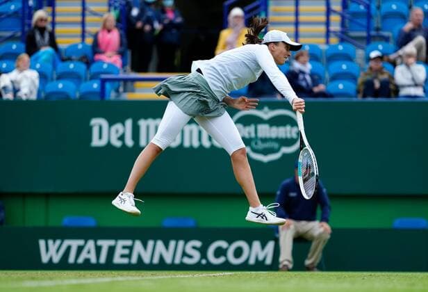 Mandatory Credit: Photo by Dave Shopland BPI Shutterstock (12163770ca) Iga Swiatek from Poland Viking International Championships, Day Four, Tennis, Eastbourne, East Sussex, UK - 22 June 2021 EDITORIAL USE ONLY No use with unauthorised audio, video, data, fixture lists, club league logos or live services. Online in-match use limited to 120 images, no video emulation. No use in betting, games or single club league player publications. Viking International Championships, Day Four, Tennis, Eastbourne, East Sussex, UK - 22 June 2021 EDITORIAL USE ONLY No use with unauthorised audio, video, data, fixture lists, club league logos or live services. Online in-match use limited to 120 images, no video emulation. No use in betting, games or single club league player publications. Copyright: xDavexShopland BPI Shutterstockx 12163770ca