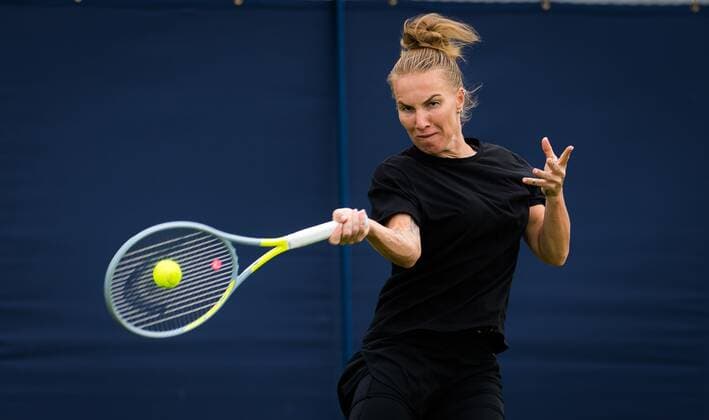Mandatory Credit: Photo by Rob Prange Shutterstock (12163992cw) Svetlana Kuznetsova of Russia in action during the first round at the 2021 Viking International WTA, Tennis Damen 500 tennis tournament Viking International Championships, Day Four, Tennis, Eastbourne, East Sussex, UK - 22 June 2021 EDITORIAL USE ONLY No use with unauthorised audio, video, data, fixture lists, club league logos or live services. Online in-match use limited to 120 images, no video emulation. No use in betting, games or single club league player publications. Viking International Championships, Day Four, Tennis, Eastbourne, East Sussex, UK - 22 June 2021 EDITORIAL USE ONLY No use with unauthorised audio, video, data, fixture lists, club league logos or live services. Online in-match use limited to 120 images, no video emulation. No use in betting, games or single club league player publications.  Copyright: xRobxPrange Shutterstockx 12163992cw