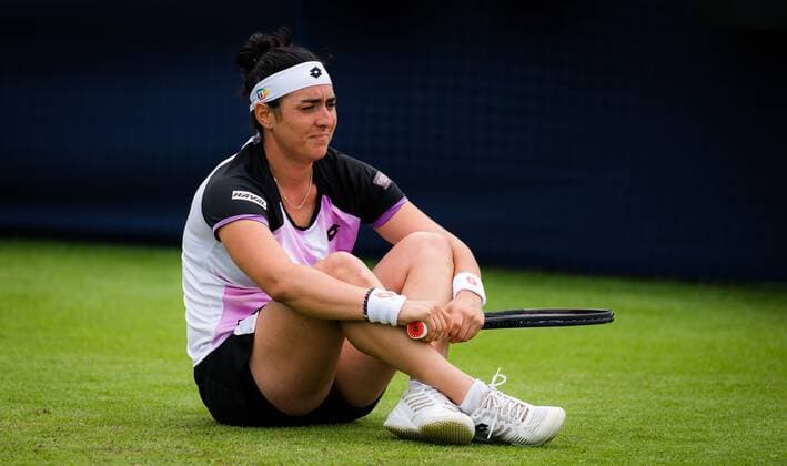 Mandatory Credit: Photo by Rob Prange Shutterstock (12163992ee) Ons Jabeur of Tunisia in action during the first round at the 2021 Viking International WTA, Tennis Damen 500 tennis tournament Viking International Championships, Day Four, Tennis, Eastbourne, East Sussex, UK - 22 June 2021 EDITORIAL USE ONLY No use with unauthorised audio, video, data, fixture lists, club league logos or live services. Online in-match use limited to 120 images, no video emulation. No use in betting, games or single club league player publications. Viking International Championships, Day Four, Tennis, Eastbourne, East Sussex, UK - 22 June 2021 EDITORIAL USE ONLY No use with unauthorised audio, video, data, fixture lists, club league logos or live services. Online in-match use limited to 120 images, no video emulation. No use in betting, games or single club league player publications.  Copyright: xRobxPrange Shutterstockx 12163992ee