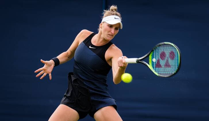 Mandatory Credit: Photo by Rob Prange Shutterstock (12163992dv) Marketa Vondrousova of the Czech Republic in action during the first round at the 2021 Viking International WTA, Tennis Damen 500 tennis tournament Viking International Championships, Day Four, Tennis, Eastbourne, East Sussex, UK - 22 June 2021 EDITORIAL USE ONLY No use with unauthorised audio, video, data, fixture lists, club league logos or live services. Online in-match use limited to 120 images, no video emulation. No use in betting, games or single club league player publications. Viking International Championships, Day Four, Tennis, Eastbourne, East Sussex, UK - 22 June 2021 EDITORIAL USE ONLY No use with unauthorised audio, video, data, fixture lists, club league logos or live services. Online in-match use limited to 120 images, no video emulation. No use in betting, games or single club league player publications.  Copyright: xRobxPrange Shutterstockx 12163992dv