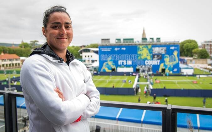 Mandatory Credit: Photo by Rob Prange Shutterstock (12163992dp) Ons Jabeur of Tunisia after the first round at the 2021 Viking International WTA, Tennis Damen 500 tennis tournament Viking International Championships, Day Four, Tennis, Eastbourne, East Sussex, UK - 22 June 2021 EDITORIAL USE ONLY No use with unauthorised audio, video, data, fixture lists, club league logos or live services. Online in-match use limited to 120 images, no video emulation. No use in betting, games or single club league player publications. Viking International Championships, Day Four, Tennis, Eastbourne, East Sussex, UK - 22 June 2021 EDITORIAL USE ONLY No use with unauthorised audio, video, data, fixture lists, club league logos or live services. Online in-match use limited to 120 images, no video emulation. No use in betting, games or single club league player publications.  Copyright: xRobxPrange Shutterstockx 12163992dp