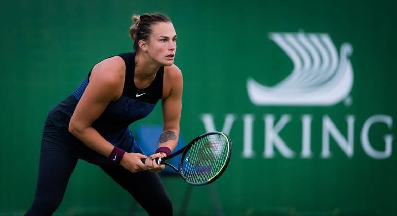 Mandatory Credit: Photo by Rob Prange Shutterstock (12163992es) Aryna Sabalenka of Belarus in action during the first round at the 2021 Viking International WTA, Tennis Damen 500 tennis tournament Viking International Championships, Day Four, Tennis, Eastbourne, East Sussex, UK - 22 June 2021 EDITORIAL USE ONLY No use with unauthorised audio, video, data, fixture lists, club league logos or live services. Online in-match use limited to 120 images, no video emulation. No use in betting, games or single club league player publications. Viking International Championships, Day Four, Tennis, Eastbourne, East Sussex, UK - 22 June 2021 EDITORIAL USE ONLY No use with unauthorised audio, video, data, fixture lists, club league logos or live services. Online in-match use limited to 120 images, no video emulation. No use in betting, games or single club league player publications.  Copyright: xRobxPrange Shutterstockx 12163992es