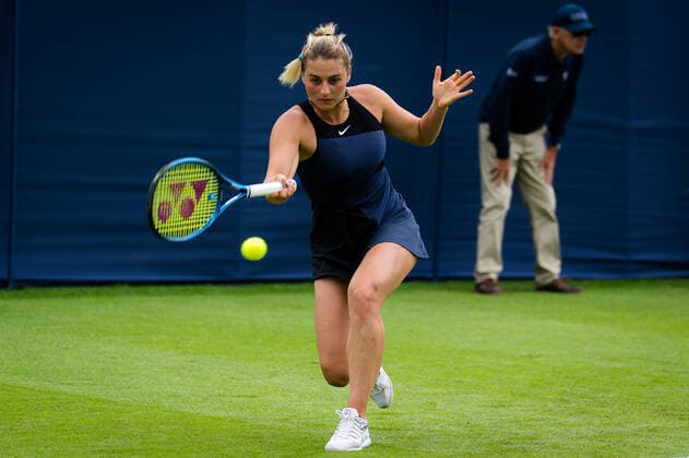 June 22, 2021, Eastbourne, United Kingdom: Marta Kostyuk of Ukraine in action during the first round at the 2021 Viking International WTA, Tennis Damen 500 tennis tournament against Anastasija Sevastova of Latvia Eastbourne United Kingdom - ZUMAa181 20210622_zaa_a181_169 Copyright: xRobxPrangex