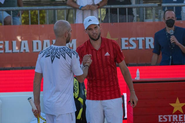20210622 Mallorca Championships 2021 SANTA PONSA, SPAIN JUNE 22 2021 Dominic Thiem of Austria and Adrian Mannarino of France at Mallorca Championships 2021 on June 22, 2021 in Santa Ponsa, Santa Ponsa Baleares Spain