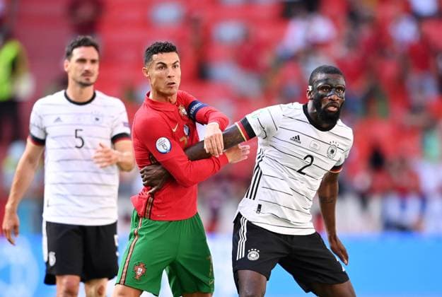 FOOTBALL Euro 2021 GROUP C Match 24 in Munich Portugal Germany 19 06 2021 Antonio Ruediger right, Germany vs Cristiano Ronaldo centre, Portugal