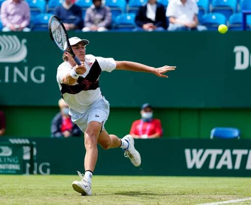 Mandatory Credit: Photo by Dave Shopland BPI Shutterstock (12165746w) Max Purcell from Australia Action Viking International Championships, Day Five, Tennis, Eastbourne, East Sussex, UK - 23 June 2021 Viking International Championships, Day Five, Tennis, Eastbourne, East Sussex, UK - 23 June 2021 Copyright: xDavexShopland BPI Shutterstockx 12165746w