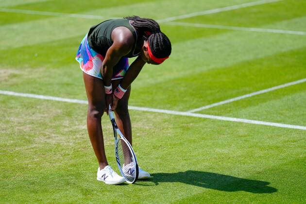 Mandatory Credit: Photo by Dave Shopland BPI Shutterstock (12165746ba) USA s Coco Gauff shows her frustration in 3 set defeat Viking International Championships, Day Five, Tennis, Eastbourne, East Sussex, UK - 23 June 2021 Viking International Championships, Day Five, Tennis, Eastbourne, East Sussex, UK - 23 June 2021 Copyright: xDavexShopland BPI Shutterstockx 12165746ba