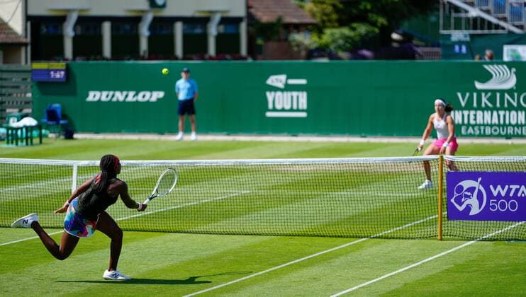 Mandatory Credit: Photo by Dave Shopland BPI Shutterstock (12165746bb) USA s Coco Gauff action Viking International Championships, Day Five, Tennis, Eastbourne, East Sussex, UK - 23 June 2021 Viking International Championships, Day Five, Tennis, Eastbourne, East Sussex, UK - 23 June 2021 Copyright: xDavexShopland BPI Shutterstockx 12165746bb