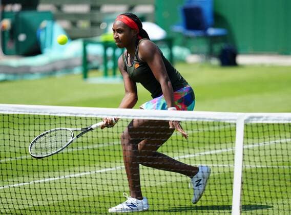 Mandatory Credit: Photo by Dave Shopland BPI Shutterstock (12165746aw) USA s Coco Gauff action Viking International Championships, Day Five, Tennis, Eastbourne, East Sussex, UK - 23 June 2021 Viking International Championships, Day Five, Tennis, Eastbourne, East Sussex, UK - 23 June 2021 Copyright: xDavexShopland BPI Shutterstockx 12165746aw