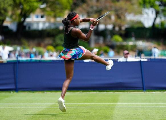 Mandatory Credit: Photo by Dave Shopland BPI Shutterstock (12165746du) USA s Coco Gauff action Viking International Championships, Day Five, Tennis, Eastbourne, East Sussex, UK - 23 June 2021 Viking International Championships, Day Five, Tennis, Eastbourne, East Sussex, UK - 23 June 2021 Copyright: xDavexShopland BPI Shutterstockx 12165746du