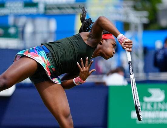 Mandatory Credit: Photo by Dave Shopland BPI Shutterstock (12165746dq) USA s Coco Gauff action Viking International Championships, Day Five, Tennis, Eastbourne, East Sussex, UK - 23 June 2021 Viking International Championships, Day Five, Tennis, Eastbourne, East Sussex, UK - 23 June 2021 Copyright: xDavexShopland BPI Shutterstockx 12165746dq