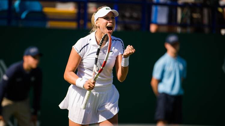 Mandatory Credit: Photo by Rob Prange Shutterstock (12165838aw) Anett Kontaveit of Estonia in action during her second-round match at the 2021 Viking International WTA, Tennis Damen 500 tennis tournament Viking International Championships, Day Five, Tennis, Eastbourne, East Sussex, UK - 23 June 2021 Viking International Championships, Day Five, Tennis, Eastbourne, East Sussex, UK - 23 June 2021 Copyright: xRobxPrange Shutterstockx 12165838aw
