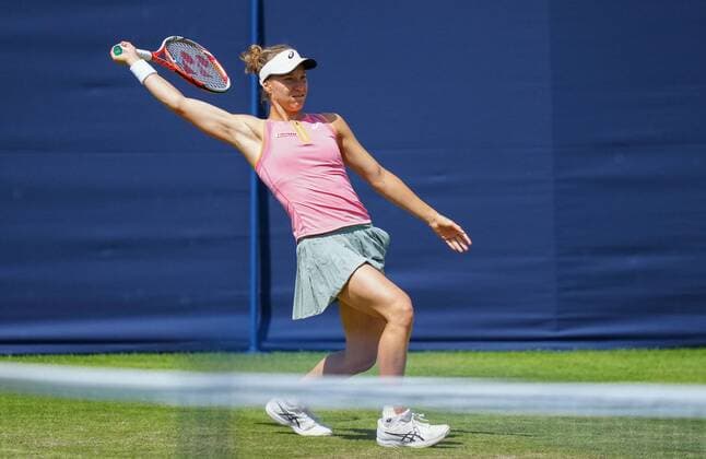 Mandatory Credit: Photo by Dave Shopland BPI Shutterstock (12165746en) Viktorija Golubic in action Viking International Championships, Day Five, Tennis, Eastbourne, East Sussex, UK - 23 June 2021 Viking International Championships, Day Five, Tennis, Eastbourne, East Sussex, UK - 23 June 2021 Copyright: xDavexShopland BPI Shutterstockx 12165746en