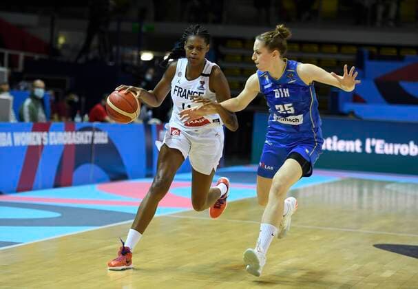 STRASBOURG, FRANCE - JUNE 23: Valeriane Vukosavljevic of France and Andejela Delic of Bosnia pictured during FIBA Women s Eurobasket match between France and Bosnia on june 23, 2021 in Strasbourg, France, 23 06 2021 BASKET BALL : France Vs Bosnie - Women s Eurobasket - 23 06 2021 Photonews Panoramic 