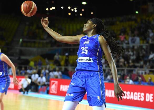 STRASBOURG, FRANCE - JUNE 23: Jonquel Jones of Bosnia pictured during FIBA Women s Eurobasket match between France and Bosnia on june 23, 2021 in Strasbourg, France, 23 06 2021 BASKET BALL : France Vs Bosnie - Women s Eurobasket - 23 06 2021 Photonews Panoramic 