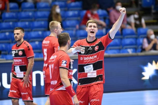 Finn Lemke MT Melsungen R , Michael Allendorf MT Melsungen L , MT Melsungen Fuechse Berlin, Handball, 1 Bundesliga Maenner, 23 06 2021, MT Melsungen Fuechse Berlin, Handball, GER, 1 Bundesliga Maenner, 23 06 2021 Kassel Copyright: xEibner-Pressefoto-xRolandxSippelx