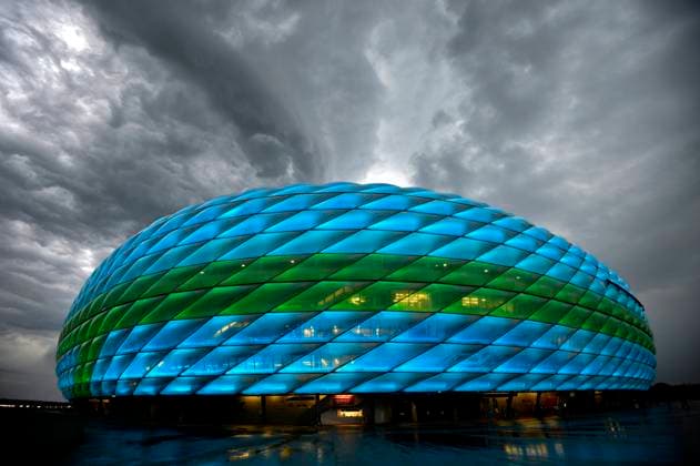 23 06 2021, Football, European Championship 2020, Group match Group F, Germany Hungary, at the Football Arena Munich Dark clouds gather at the arena, heavy thunderstorms are forecast for the match