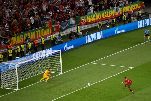 SOCCER - UEFA EURO, EM, Europameisterschaft,Fussball 2020 BUDAPEST,HUNGARY,23.JUN.21 - SOCCER - UEFA European Championship, EM, Europameisterschaft OEFB international match, Länderspiel, Nationalmannschaft Portugal vs France. Image shows Cristiano Ronaldo (POR). Keywords: goal, penalty.  GEPAxpictures xAlexxNicodim