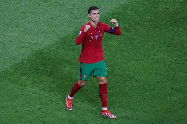 Budapest, Hungary, June 23th 2021: Cristiano Ronaldo (7 Portugal) celebrates scoring the goal from the penaly spot during the EURO 2020 European Championship, EM, Europameisterschaft football match between Portugal and France at Puskas Ar? na in Budagpest, Hungary. European Championship Euro 2020 -Portugal v France 