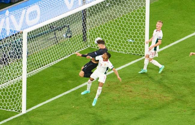 Kay Havertz, DFB 7 scores, shoots goal , Tor, Treffer, Kopfballtor, Kopfballtreffer, 1-1 in the Group F match GERMANY - HUNGARY at the football UEFA European Championships 2020 in Season 2020 2021 on June 23, 2021 in Munich, Germany.