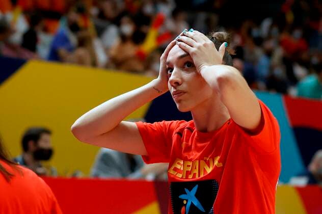 Spain s Laura Quevedo reacts during the Eurobasket 2021 quarterfinal match between Spain and Serbia, played in Fuente de San Luis arena, Valencia, Spain, 23 June 2021. Spain vs Serbia !ACHTUNG: NUR REDAKTIONELLE NUTZUNG!  Copyright: xKaixForsterlingx GRAFCVA6471 20210623-6e43be5249039586d11b8e71385175976c9b2948