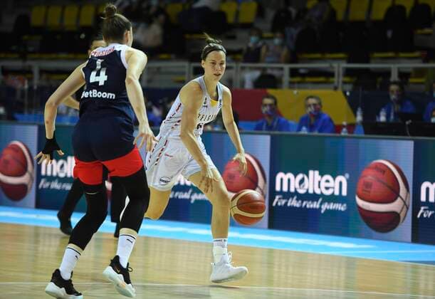 STRASBOURG, FRANCE - JUNE 23 : Antonia Delaere of Belgium pictured during FIBA Women s Eurobasket match between Belgium and Russia on june 23, 2021 in Strasbourg, France 23 06 2021 BASKET BALL : France Vs Bosnie - Women s Eurobasket - 23 06 2021 Photonews Panoramic 