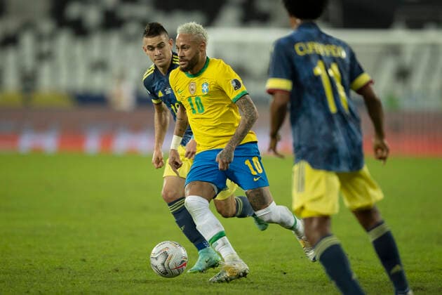 23th June 2021; Nilton Santos Stadium, Rio de Janeiro, Brazil; Copa America, Brazil versus Colombia; Neymar of Brazil and Rafael Santos Borr& xe9; of Colombia  ActionPlus12299151 LucasxFigueiredo