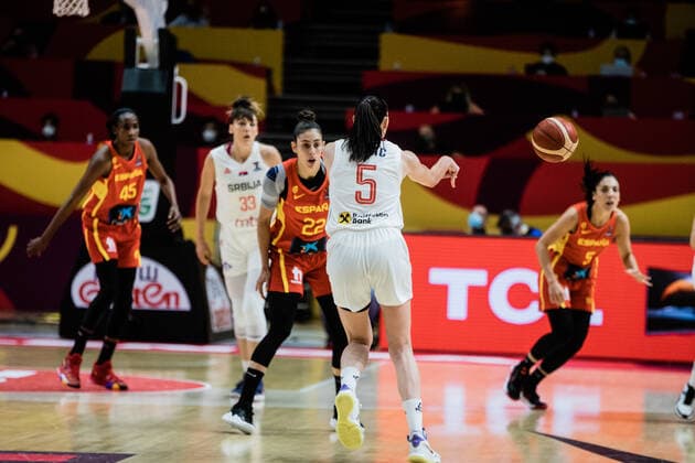 Spain v Serbia - Women s EuroBasket 2021 Sonja Vasic of Serbia in action during the Women s EuroBasket 2021 quarter-finals match played between Spain and Serbia at Fuente de Sant Luis pavilion on June 23, 2021 in Valencia, Spain. Valencia Valencia Spain reinorenon-spainvse210623_npsmf  Copyright: xJonxImanolxReinox