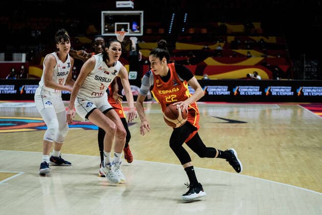 Spain v Serbia - Women s EuroBasket 2021 Maria Conde of Spainin action during the Women s EuroBasket 2021 quarter-finals match played between Spain and Serbia at Fuente de Sant Luis pavilion on June 23, 2021 in Valencia, Spain. Valencia Valencia Spain reinorenon-spainvse210623_npkEk  Copyright: xJonxImanolxReinox