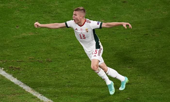 23 06 2021, xjhx, football european championship 2020 group F, germany hungary emspor, v l Andras Schaefer hungary celebrate the goal, The goal celebration for 1 2 munich