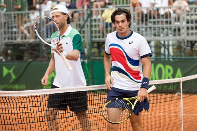 June 24, 2021, Milan, Italy: Milan, Italy, Aspria Harbour Club, June 24, 2021, ZEPPIERI Giulio and GRENIER Hugo .. during ATP, Tennis Herren Challenger Milano 2021 - Tennis Internationals Tennis Internationals - ATP Challenger Milano 2021, milan, Italy - ZUMAl164 20210624_zsa_l164_027 Copyright: xValerioxOrigox