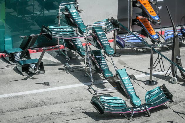 FORMULA 1 - GP of Styria 2021 SPIELBERG,AUSTRIA,24.JUN.21 - MOTORSPORTS, FORMULA 1 - Grand Prix of Styria, Red Bull Ring, preview. Image shows the front wings in front of the box from Sebastian Vettel (GER Aston Martin).  GEPAxpictures xManfredxBinder