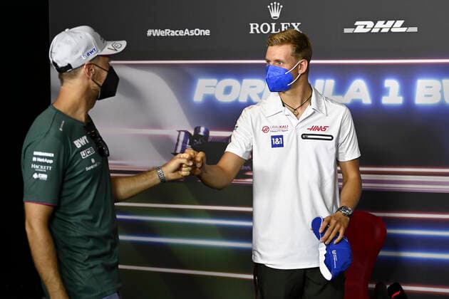 F1 Grand Prix of Styria 5 Sebastian Vettel (GER, Aston Martin Cognizant F1 Team), 47 Mick Schumacher (GER, Haas F1 Team), F1 Grand Prix of Styria at Red Bull Ring on June 24, 2021 in Spielberg, Austria. (Photo by Christian Bruna EPA FIA Pool via HOCH ZWEI) Spielberg Austria Poolfoto HOCH ZWEI Pool EPA ,EDITORIAL USE ONLY