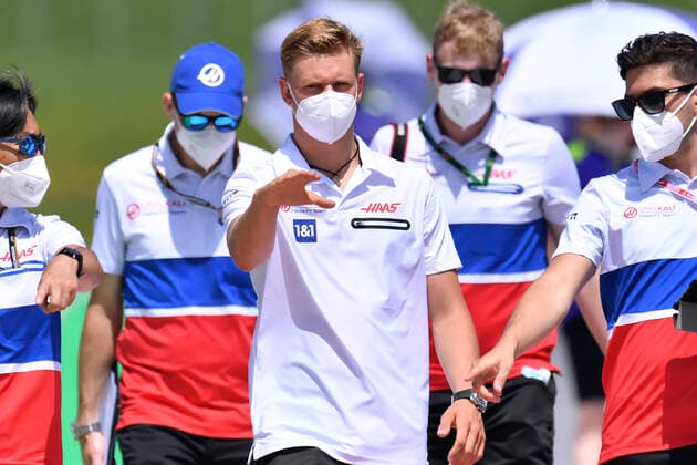 SCHUMACHER Mick F1 Team HAAS at the track inspection on 1 day at the Austriaring with his mechanics F1 season 2021 GP of Austria on 24 June 2021 in Spielberg
